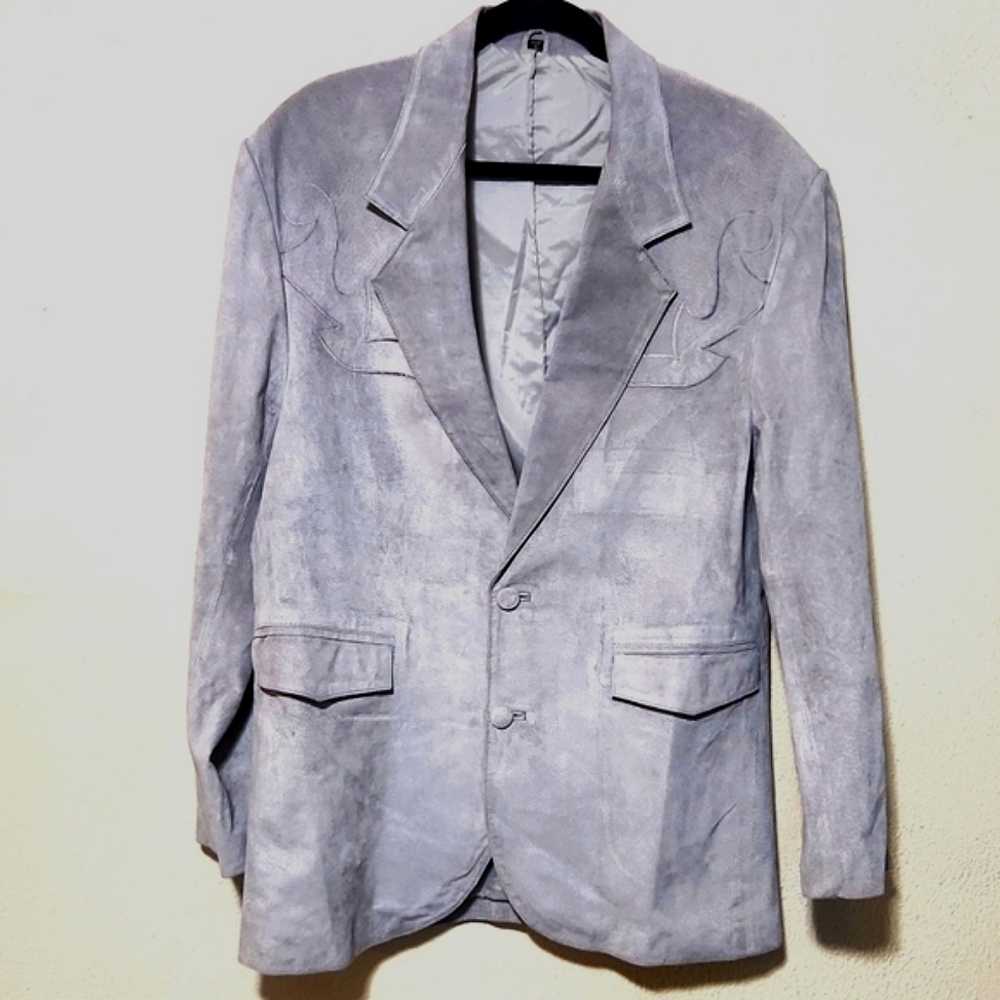 Pioneer Wear Vintage 70's 100% Suede Boar Skin Gray Blazer Jacket EUC Size 42L - Picture 16 of 16